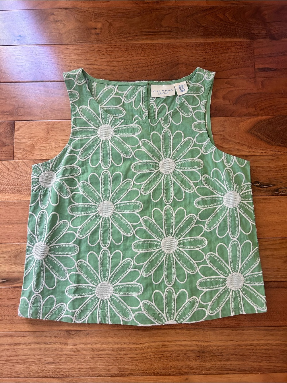 Calypso St. Barth Green Daisy Embroidered Tank